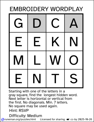 embroidery word search