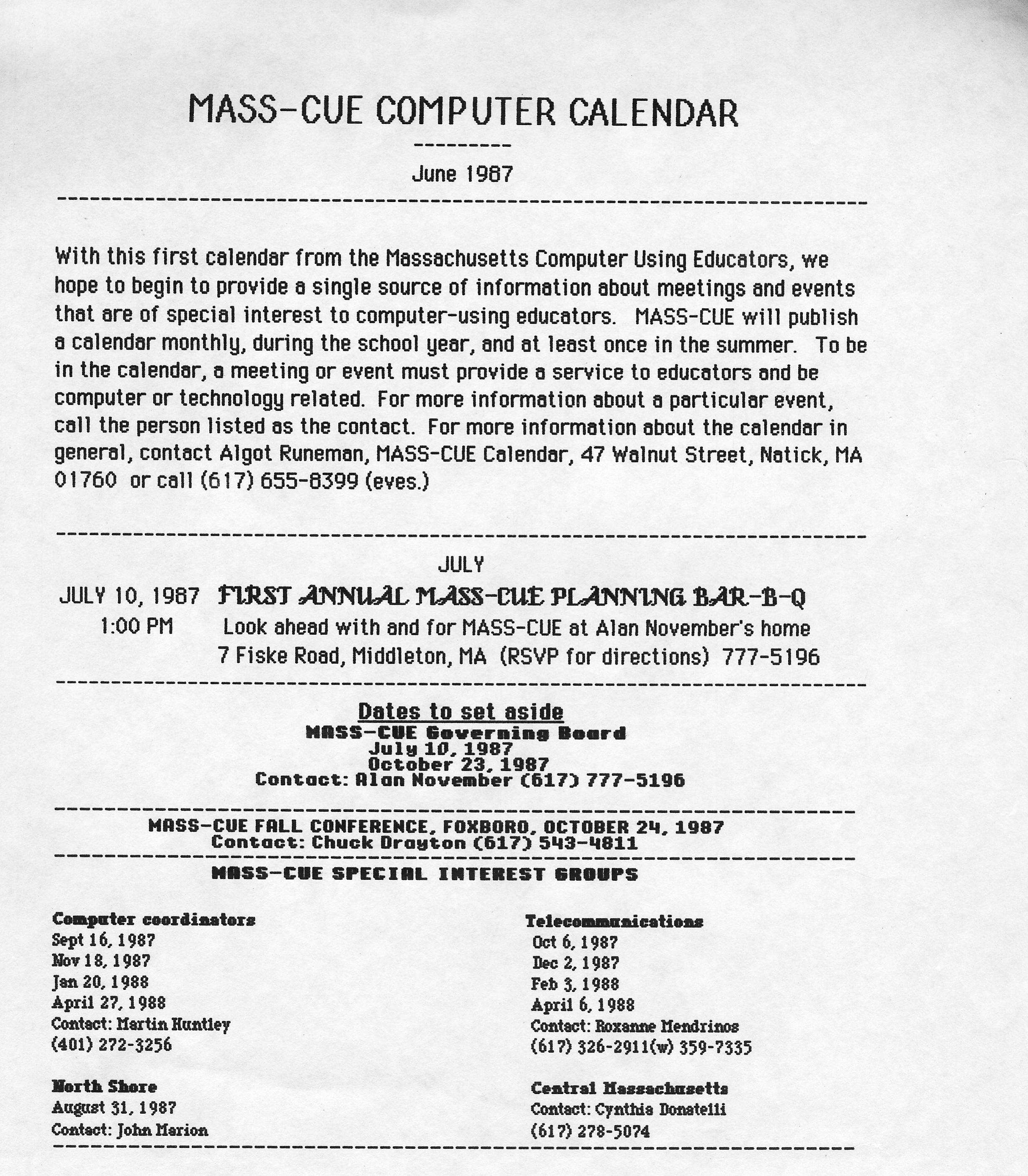 MassCUE Archives 1987